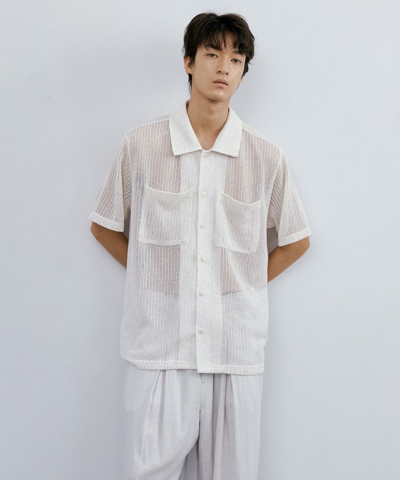 Needle crochet 1/2 shirt (ivory bokashi)