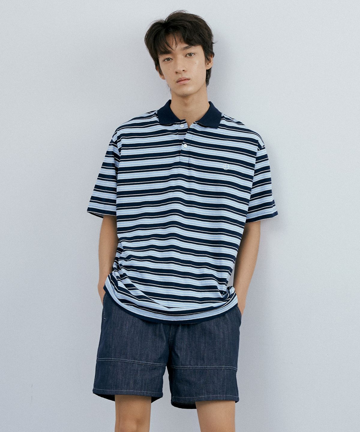 엔도어(ENDOOR) Washed stripe polo 1/2 shirt (navy stripe)