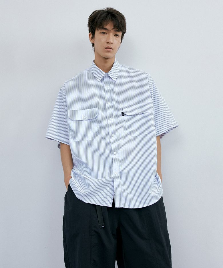 Over easy stripe 1/2 shirt (blue stripe)