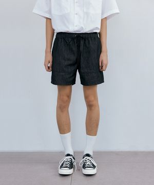 Cut washed denim shorts (black)