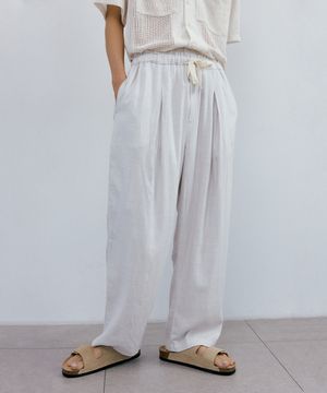 Pleats linen deep tuck pants (silver gray)