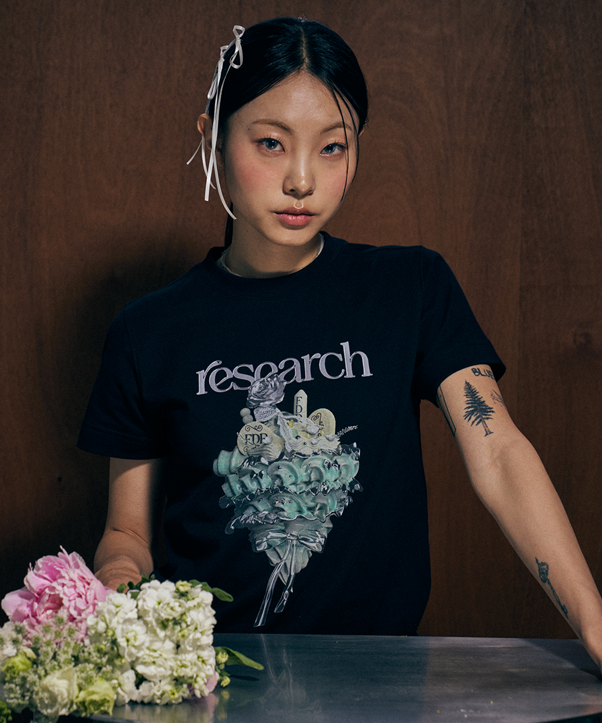 에프디알(FDR) Bouquet Flower Cake Short Sleeve Black