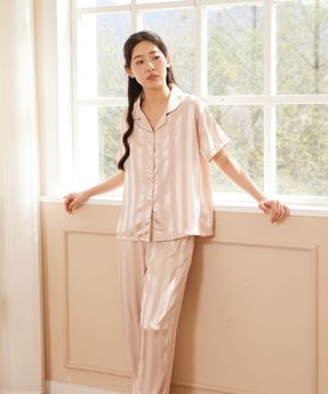 실키 반팔 긴바지 파자마 투피스