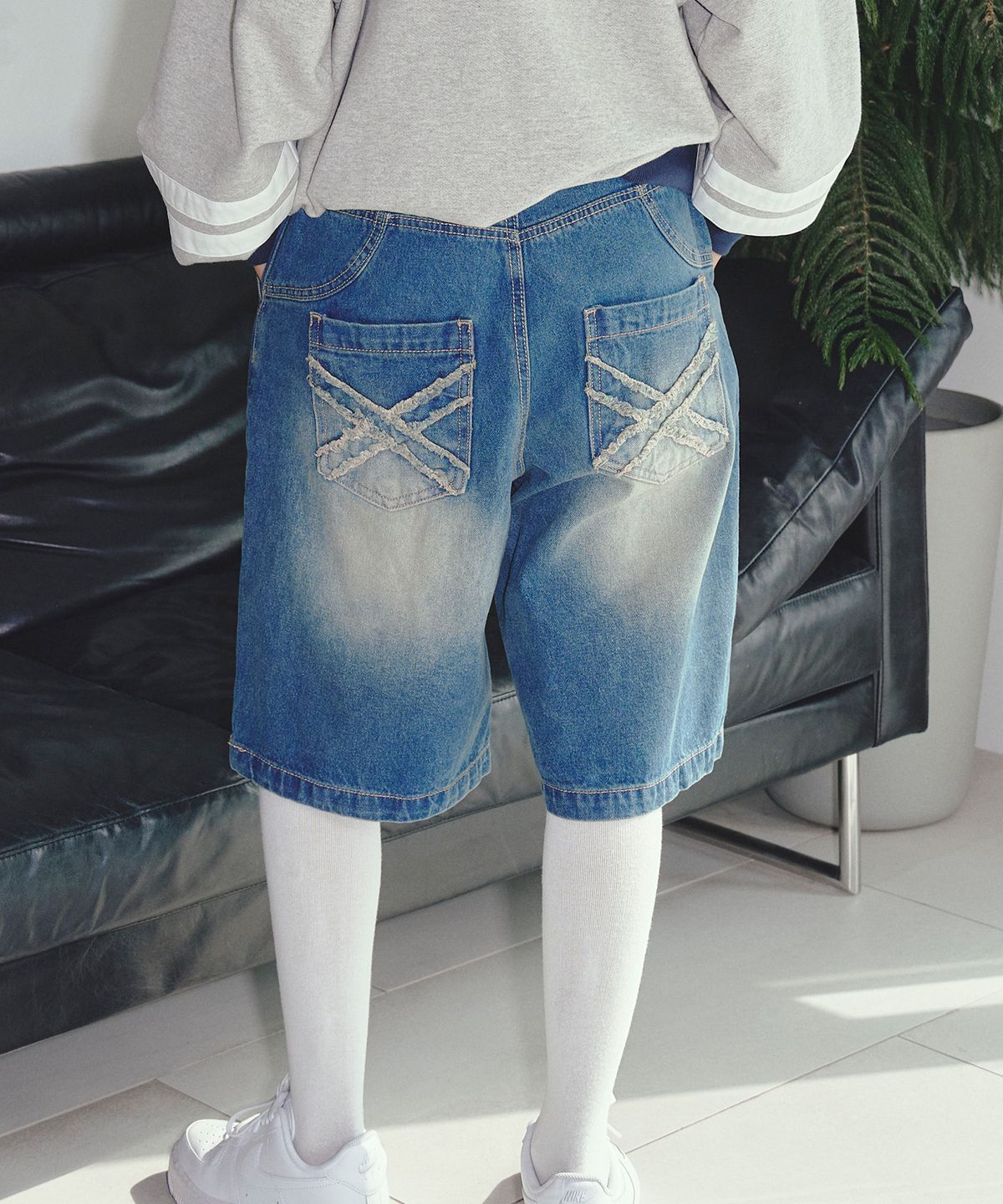 엔와이엑스엑스(NYXX) FADED DENIM HALF PANTS SAND