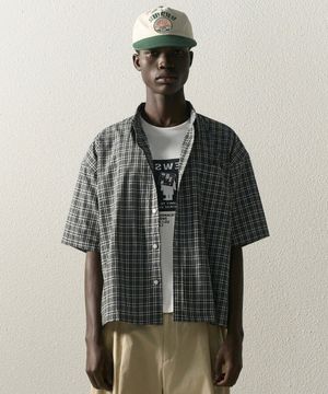크롭 체크 하프 셔츠 (그리드블랙)