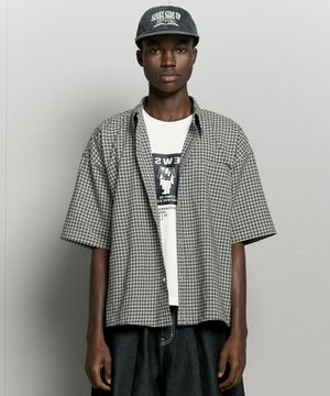 크롭 체크 하프 셔츠 (아일렛블랙)