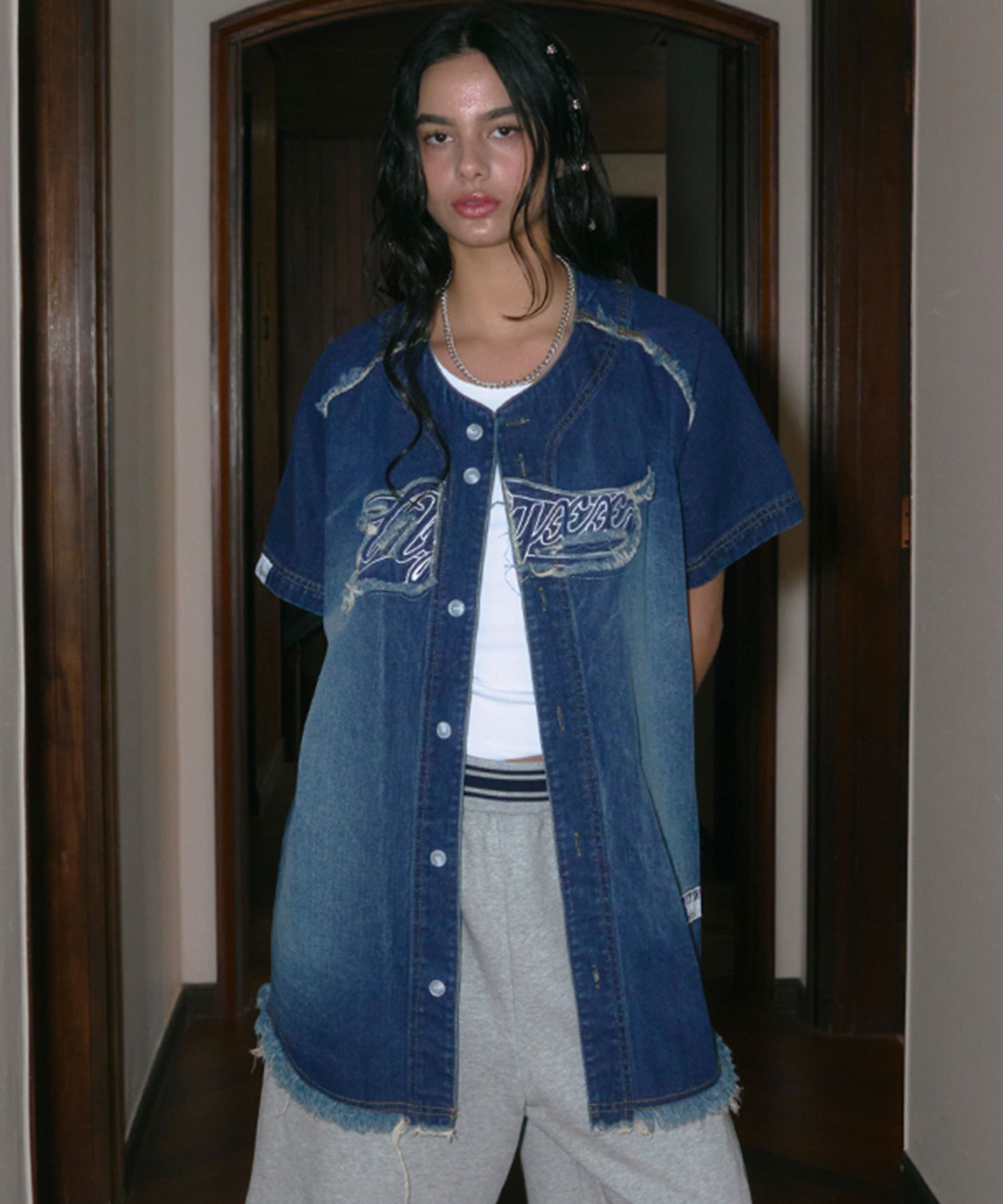 MUSINSA | NYXX TEAM NYX DENIM BASEBALL JERSEY INDIGO