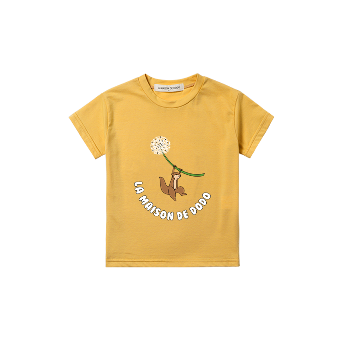 라메종드도도(LA MAISON DE DODO) Basic Dodo Short Sleeve T-Shirt with  Squirrel Descending with Dandelion (Amber Yellow)_반팔티