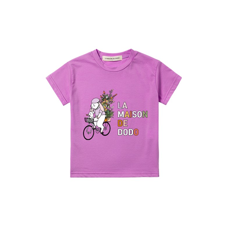 Basic Dodo Short Sleeve T-Shirt with Bike Riding Bunnies (Super Pink)_반팔티