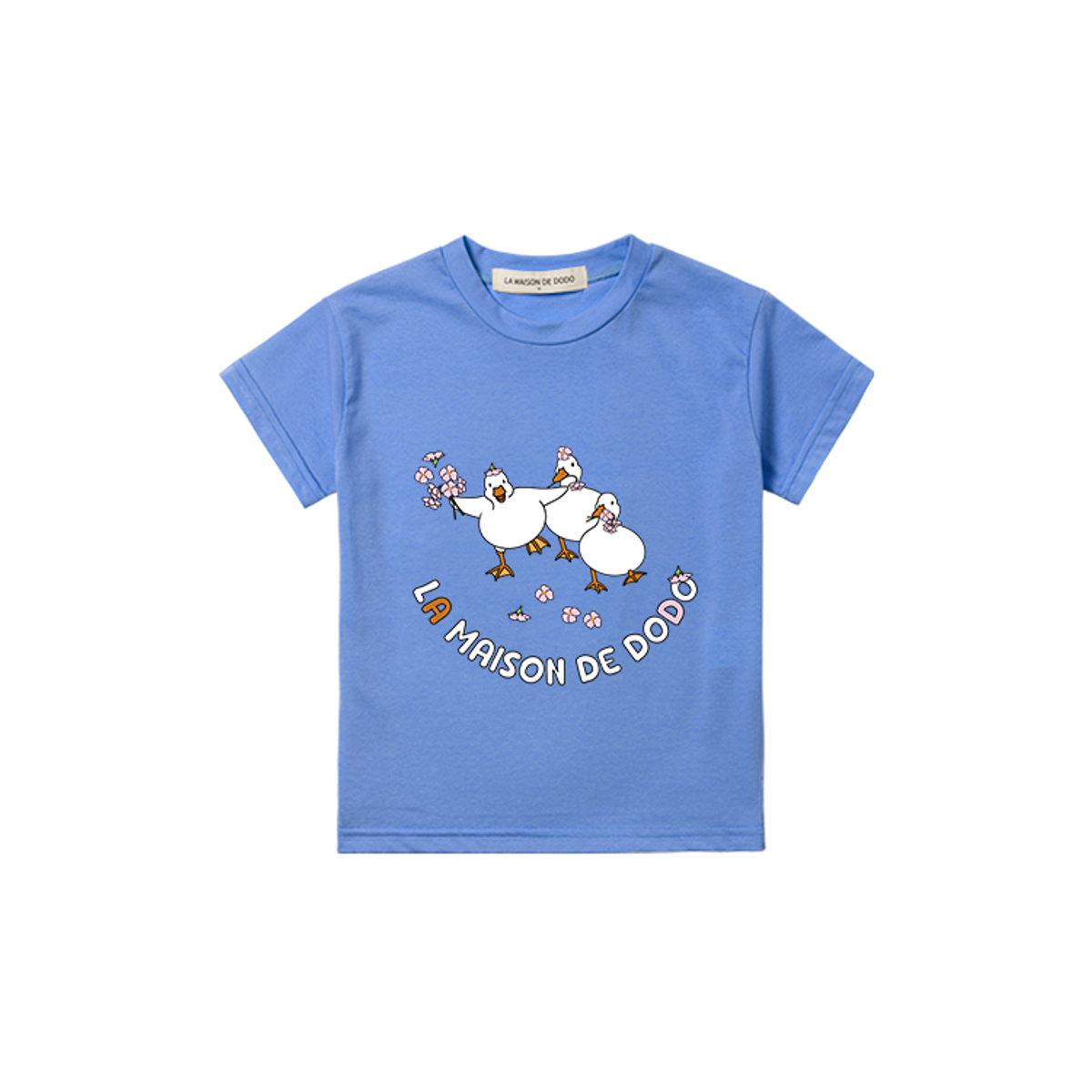 라메종드도도(LA MAISON DE DODO) Basic Dodo Short Sleeve T-Shirt with Bouquet Making Ducks (Cornflower Blue)_반팔티