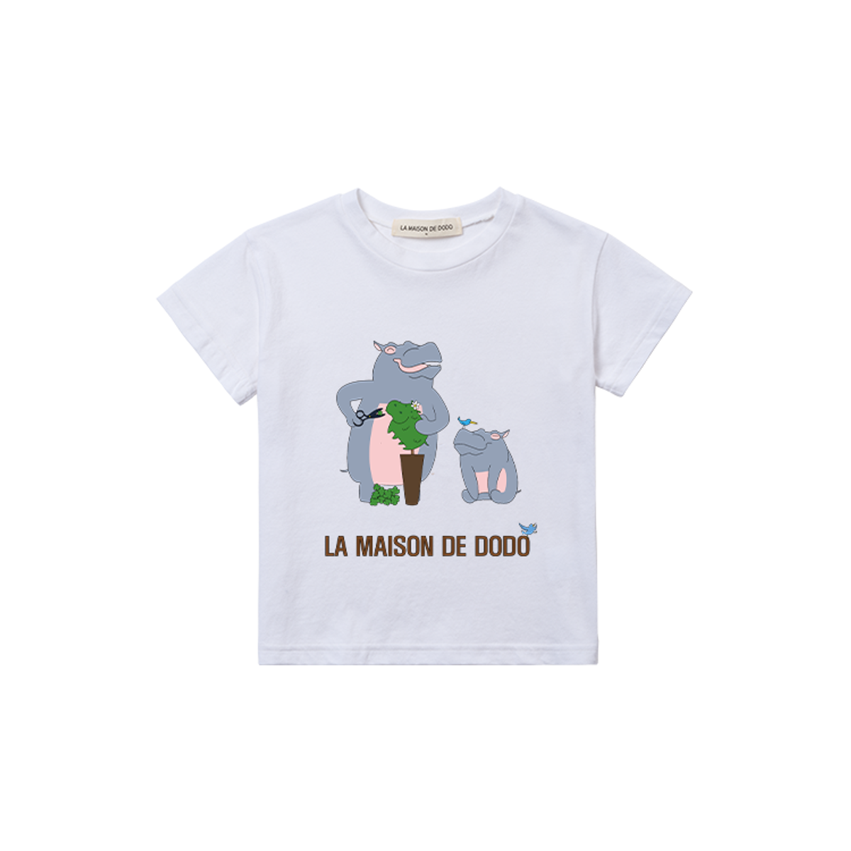 라메종드도도(LA MAISON DE DODO) Basic Dodo Short Sleeve T-Shirt with Gardening Hippos (White)_반팔티