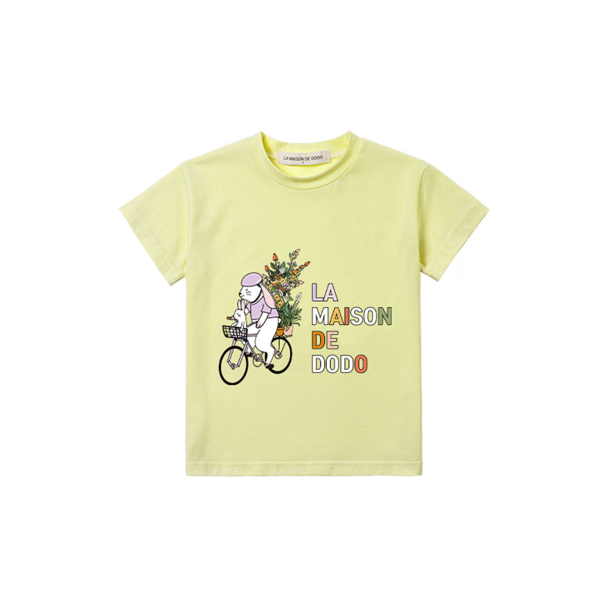 라메종드도도(LA MAISON DE DODO) Basic Dodo Short Sleeve T-Shirt with Bike Riding Bunnies (Lemon Yellow)_반팔티