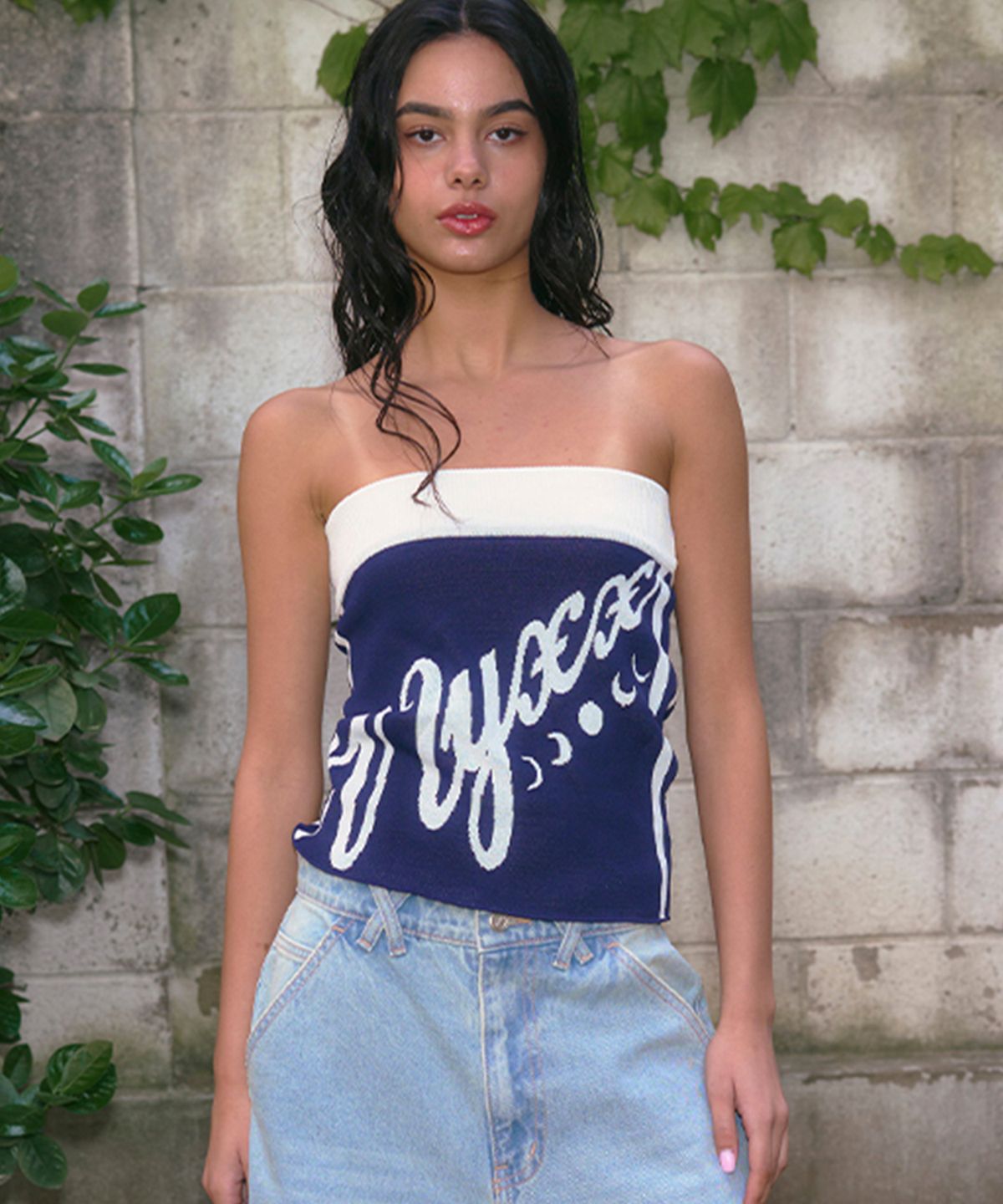 엔와이엑스엑스(NYXX) 2-WAY SLANT LOGO TOP SKIRT NAVY