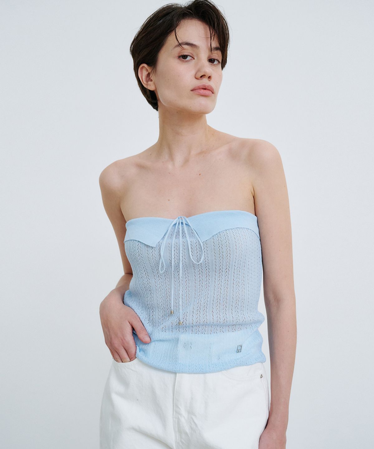 모헤(MOHAE) Tube halter knit _ sky blue