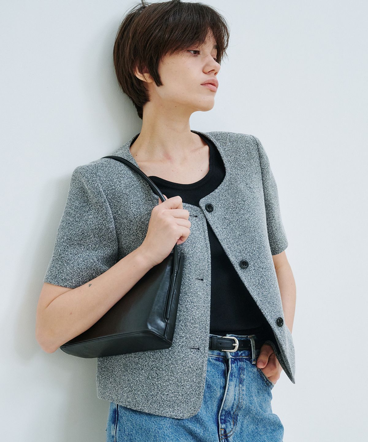 모헤(MOHAE) Tweed half jacket _ gray