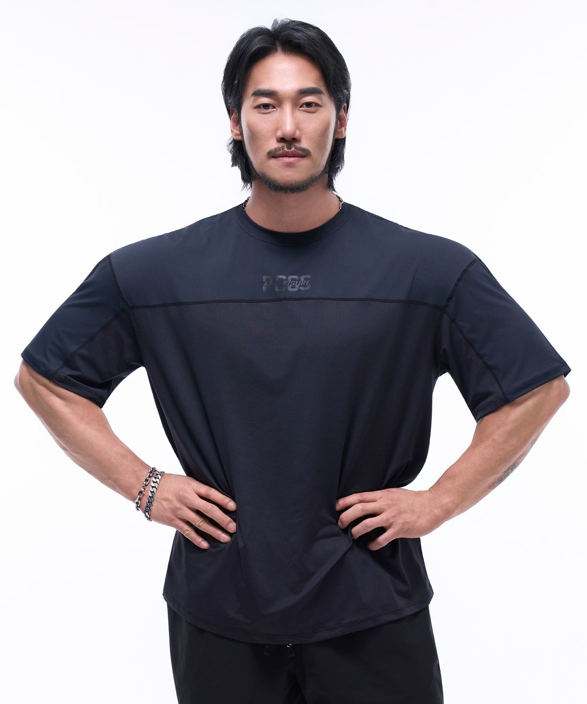 피지컬가먼츠(PHYSICAL GARMENTS) P2407 메쉬배색 기능성 오버핏반팔 [블랙]