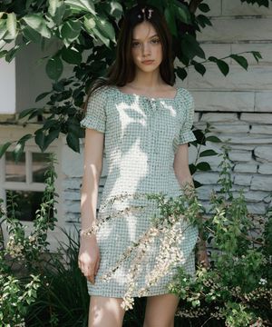 FRA RIBBON SQUARE NECK PUFF MINI OPS LIGHT GREEN