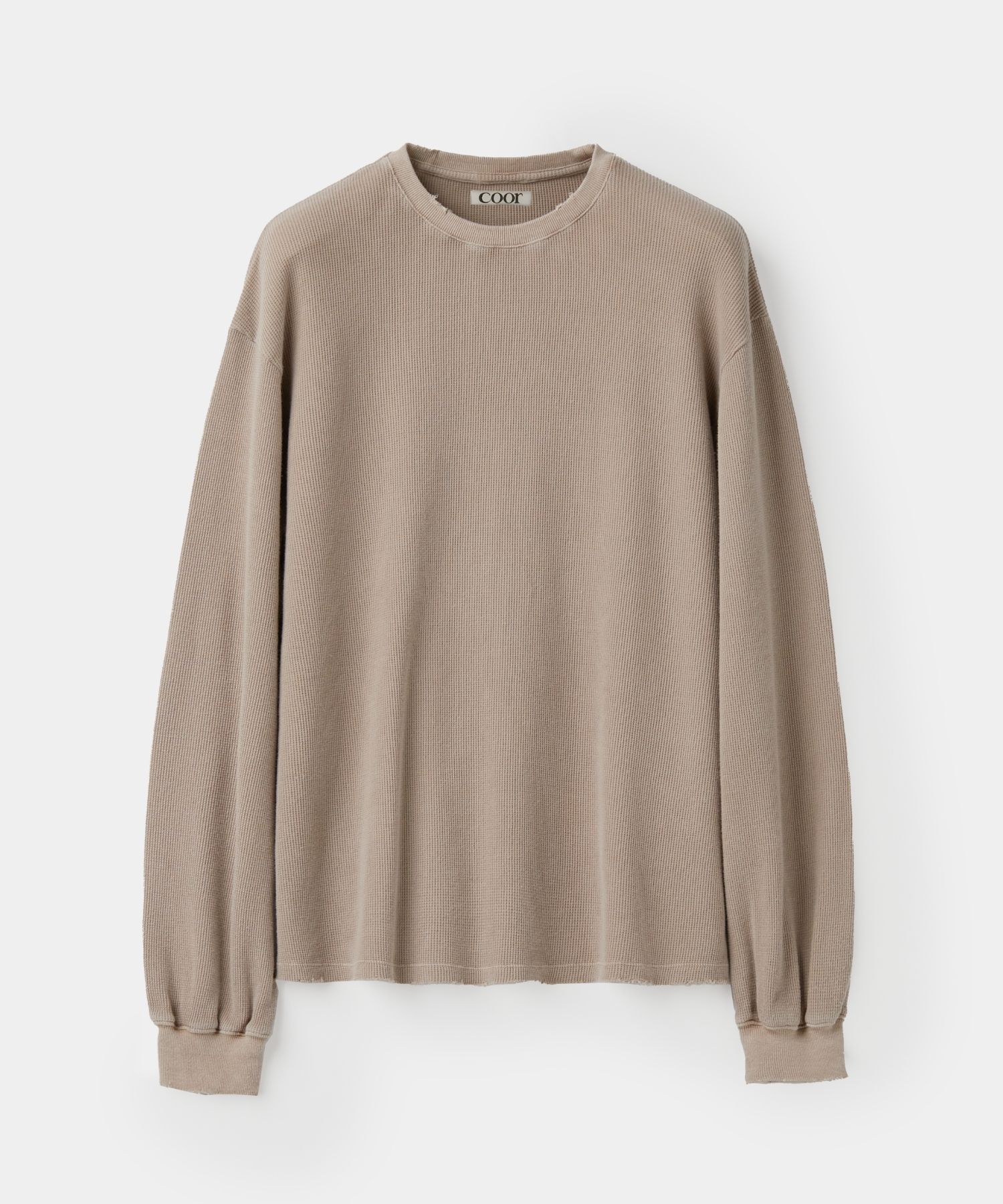 ★COOR★ Damaged waffle long sleeve t-shirt washed sand beig MUSINSA | COOR Damaged Waffle Long Sleeve T-shirt (Washed