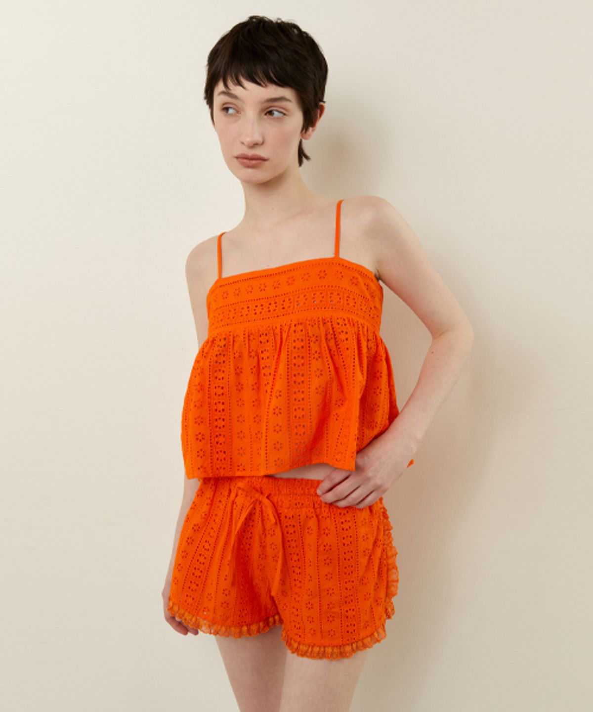 레이디 볼륨(LADY VOLUME) LACE BANDING COTTON SHORTS_ORANGE