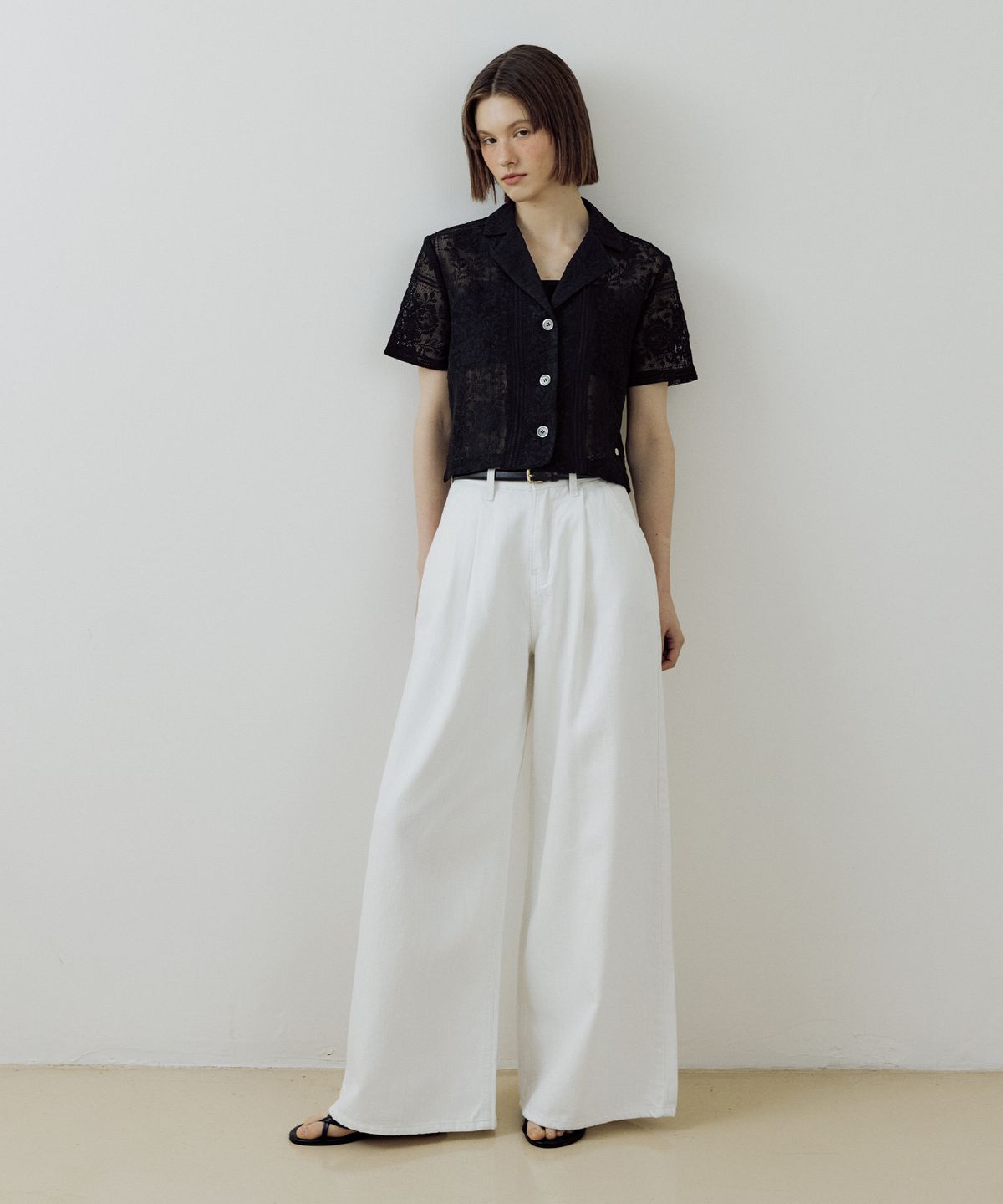 루시르주(LUCIR ZU) Pin tuck Ecru Denim Pants (white)