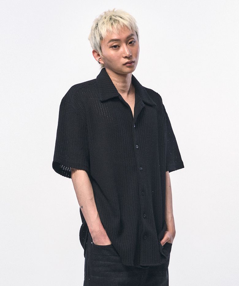 크로셰 니트 하프 셔츠 블랙