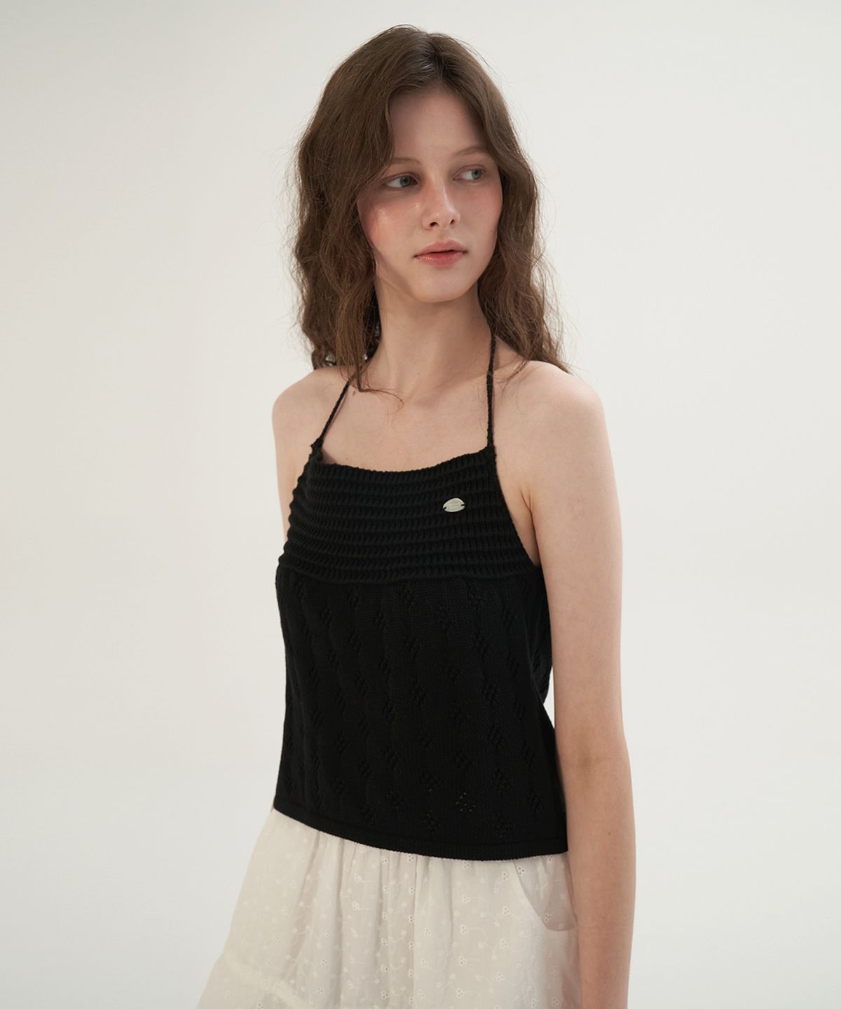 썸웨어버터(SOMEWHEREBUTTER) Skashi Halter Neck Knit Sleeveless - Black
