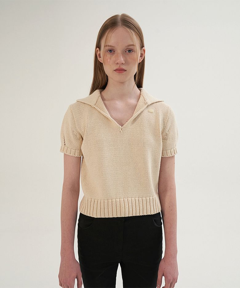 Cotton Collar Pendant Knit - Cream