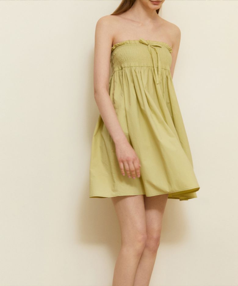 OFF-SHOULDER SHIRRING DRESS_GREEN