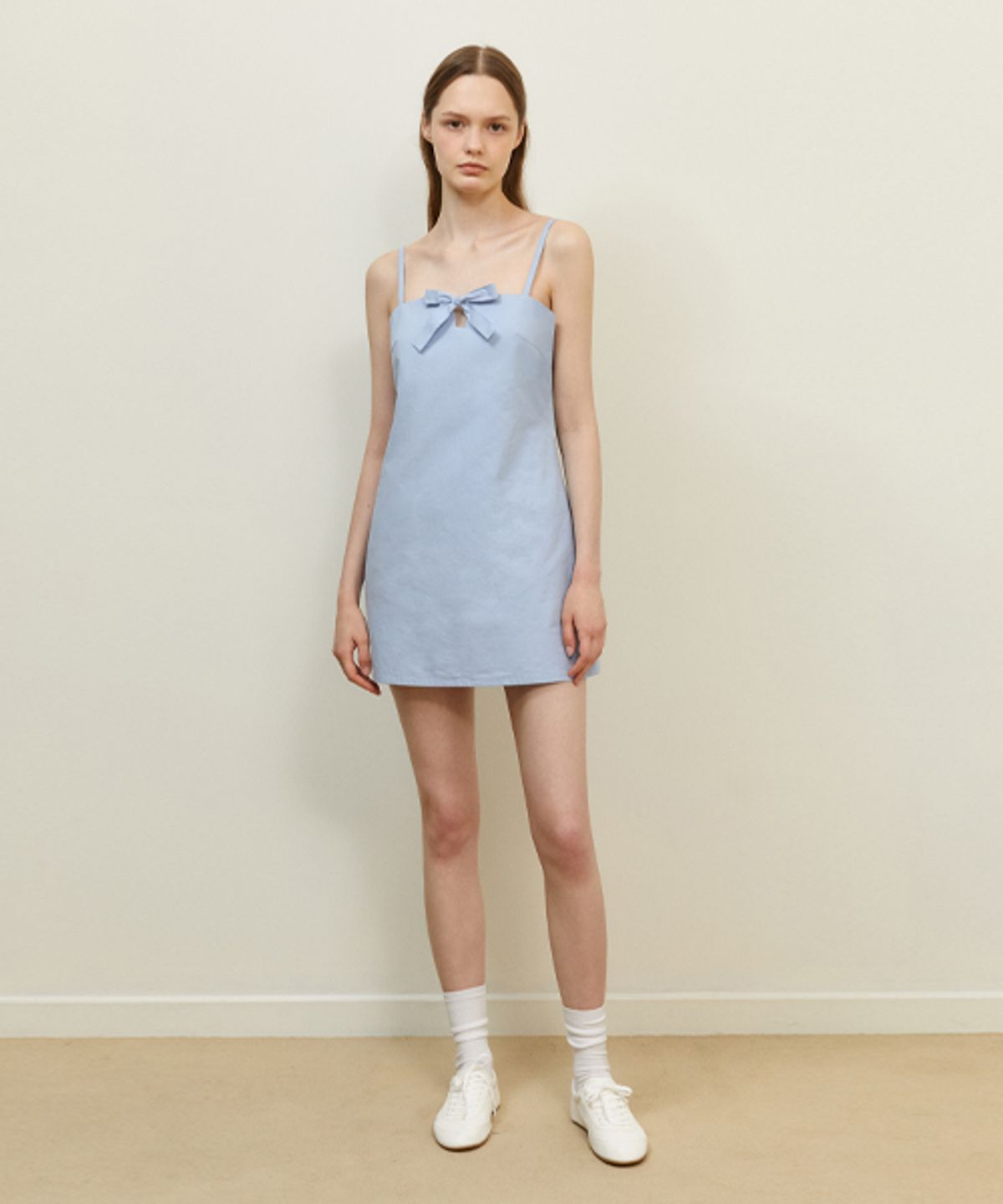 레이디 볼륨(LADY VOLUME) SIMPLE RIBBON MINI DRESS_SKY BLUE
