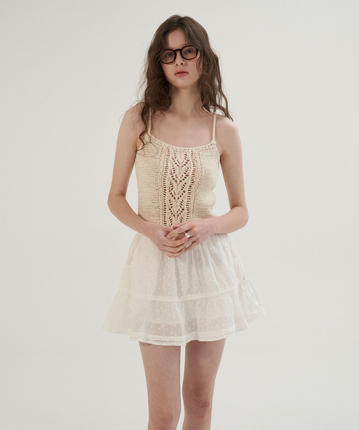 썸웨어버터(SOMEWHEREBUTTER) Floral Ribbon Cancan Skirt - Ivory