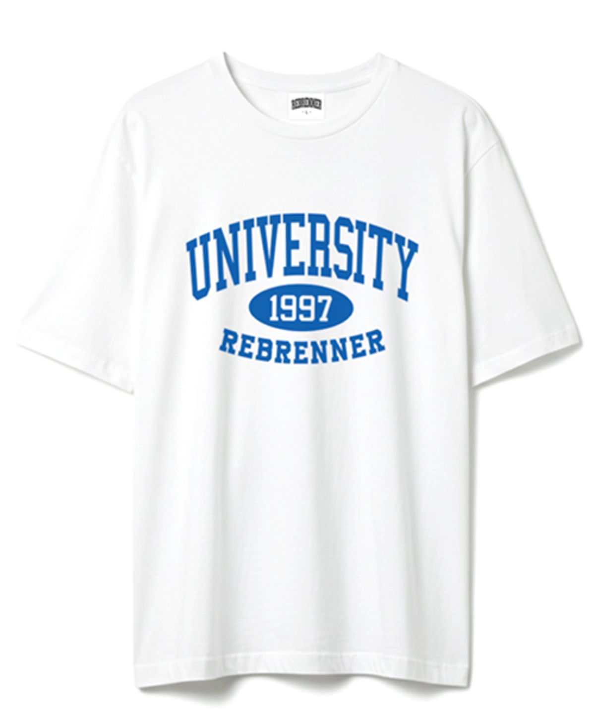 리브레너(REBRENNER) 유니버시티 오버사이즈 쿨코튼 반팔티셔츠 화이트 블루