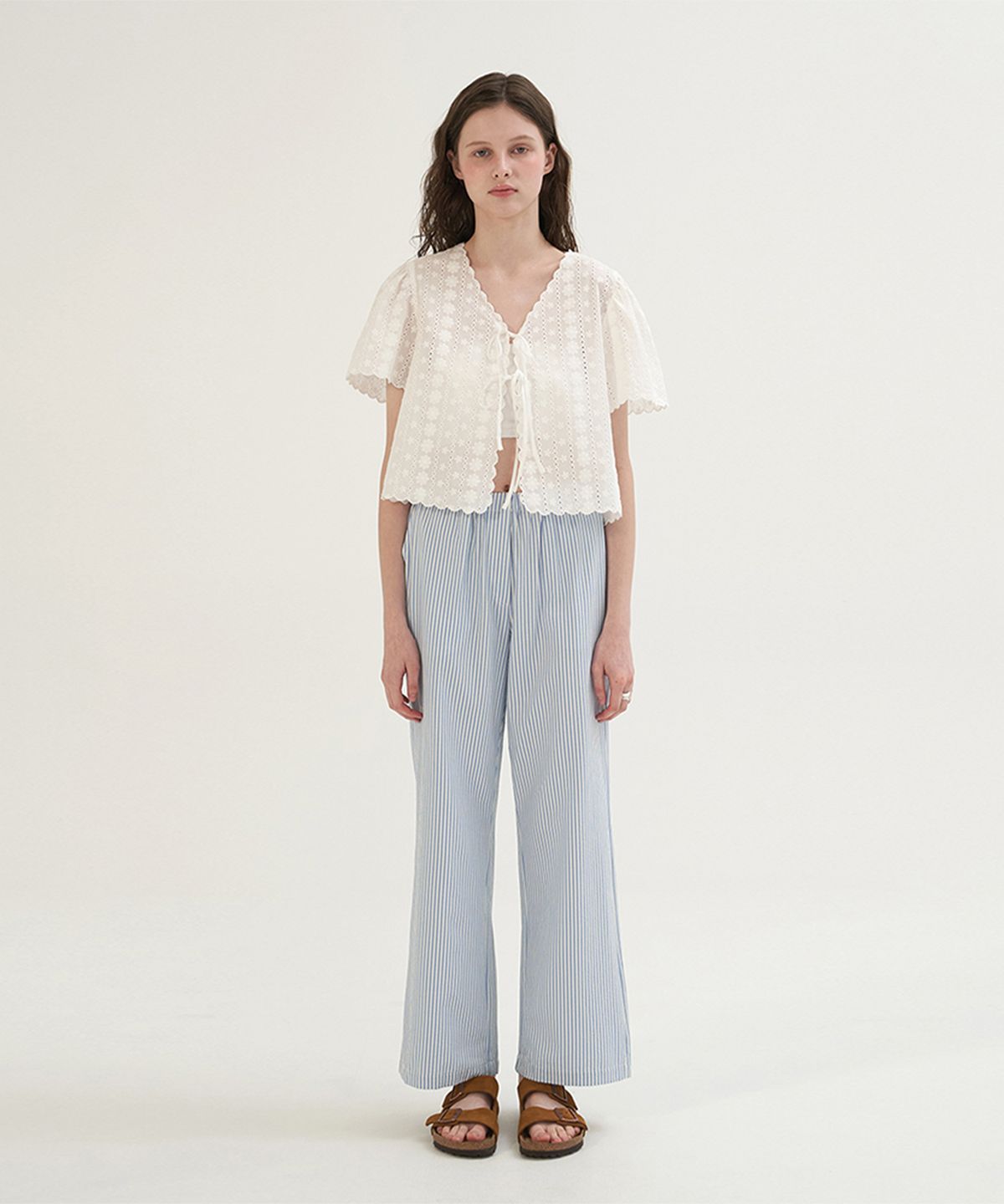 썸웨어버터(SOMEWHEREBUTTER) Summer Stripe Pants - Light Blue