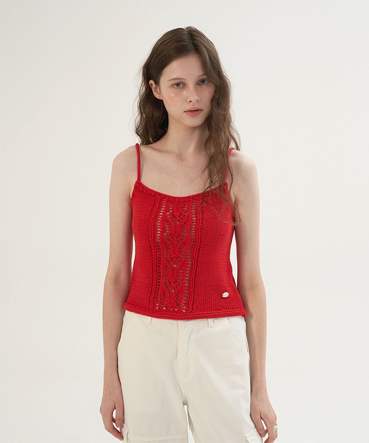 썸웨어버터(SOMEWHEREBUTTER) Leaf Cotton Sleeveless Knit - Red