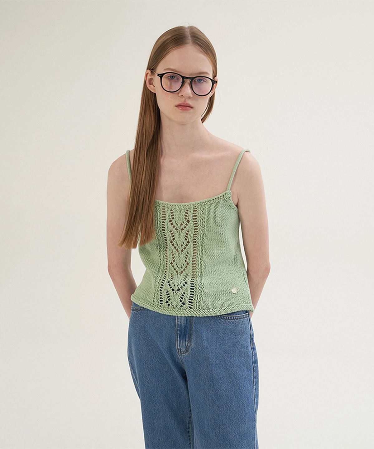 썸웨어버터(SOMEWHEREBUTTER) Leaf Cotton Sleeveless Knit - Mint