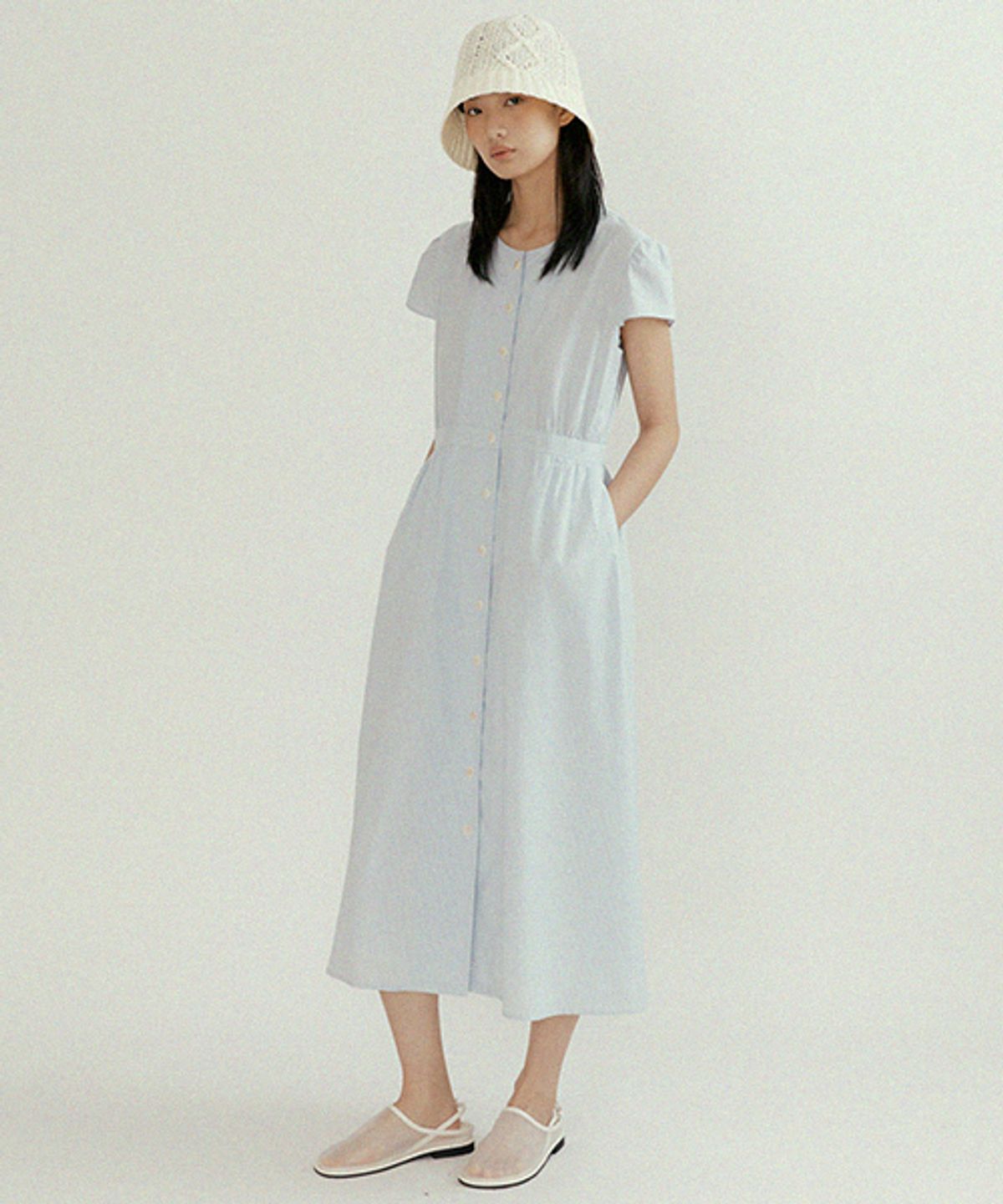 링서울(LINGSEOUL) stripe button shirring dress-stripe