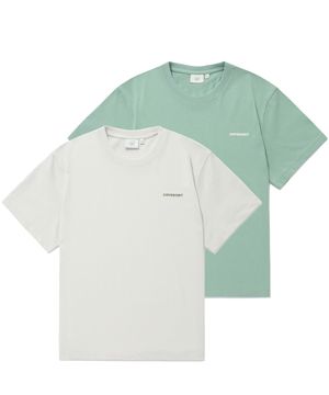 [2PACK] 우먼 쿨 코튼 에센셜 티셔츠 Ecru+Surf Green