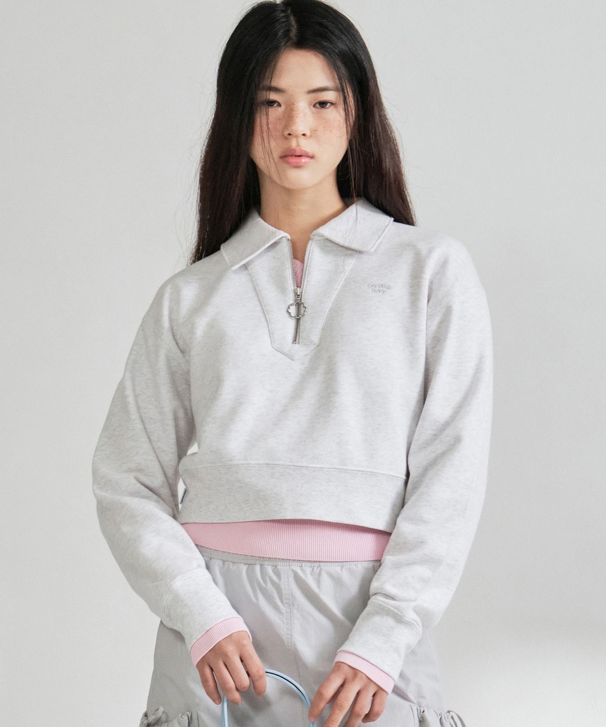 커버낫 우먼(COVERNAT WOMAN) 우먼 카라 하프 집업 맨투맨 Heather Gray