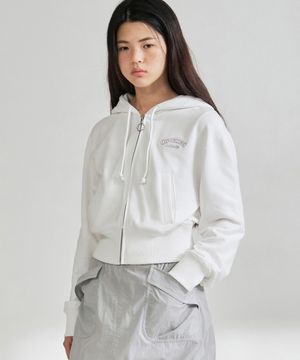 우먼 아치 클로버하트 크롭 후디 집업 White