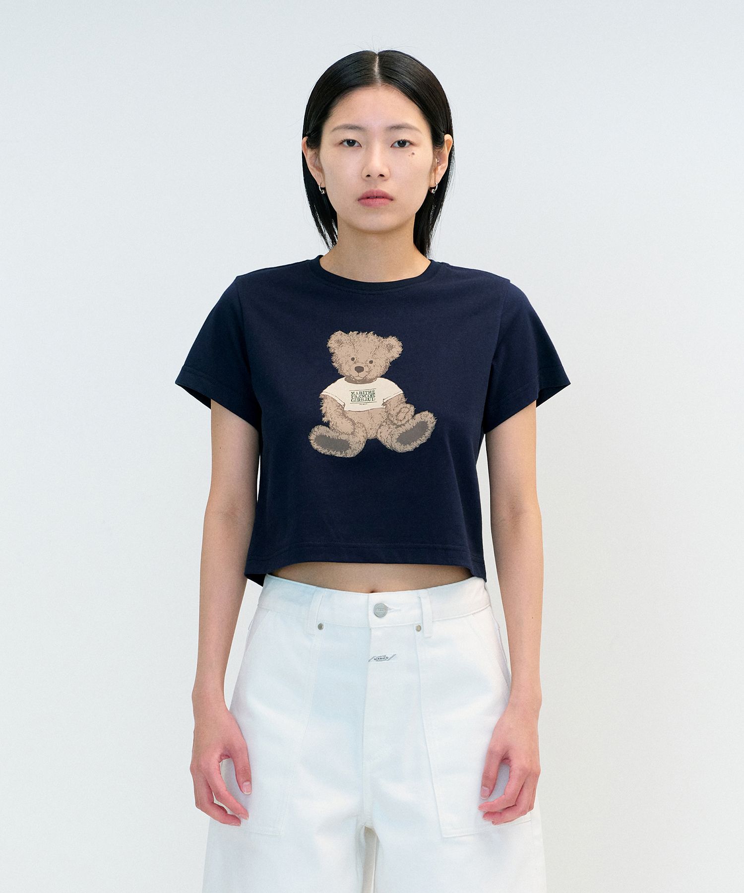 MUSINSA | MARITHÉ W DOODLE BEAR CROP TEE navy