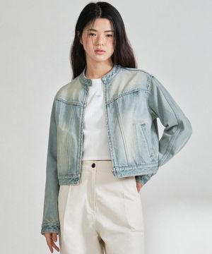 우먼 집업 바이커 데님 자켓 Blue
