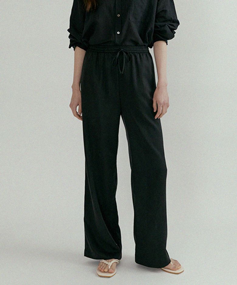 tencel blended band pants-black