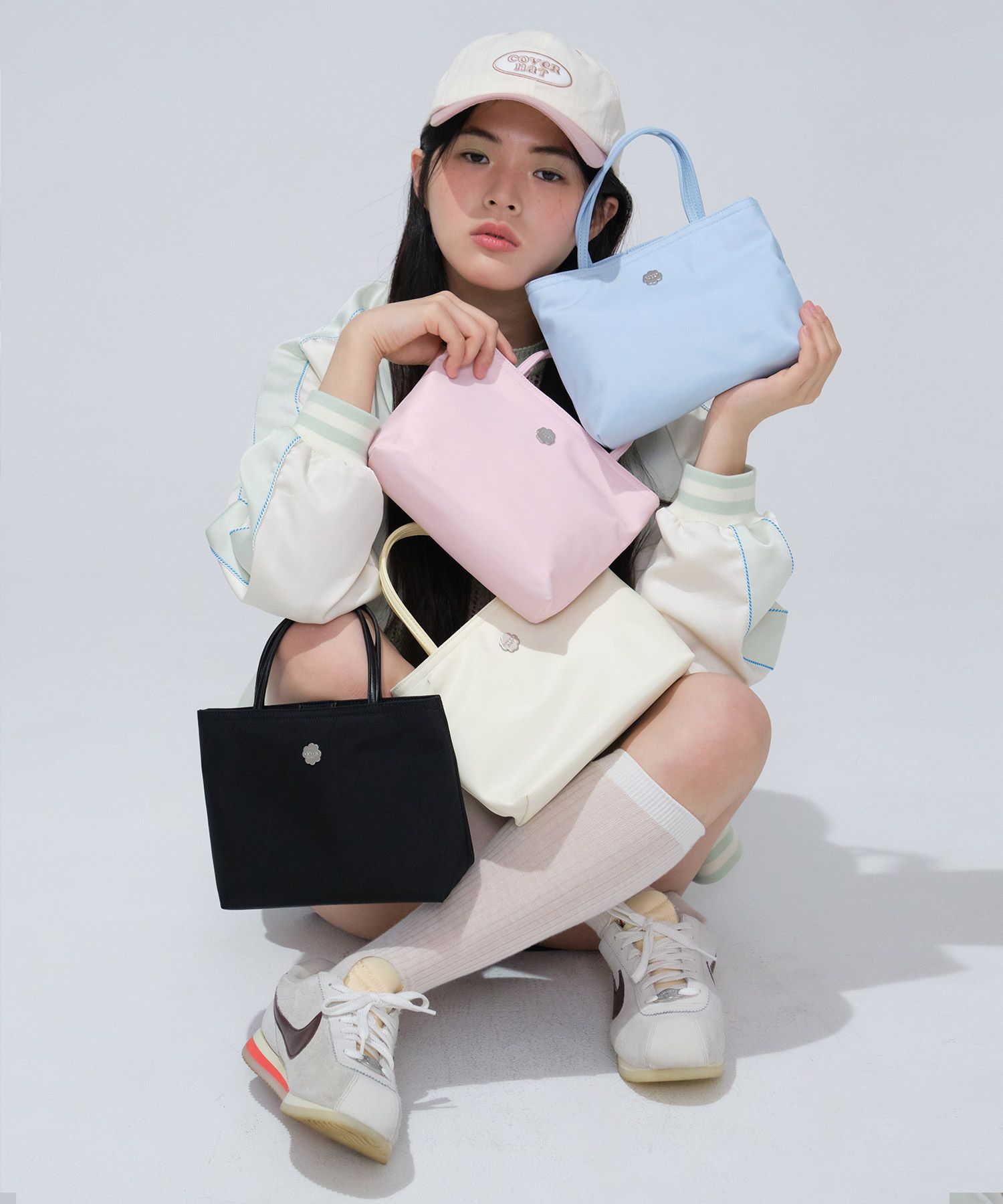 ★COVERNAT WOMAN★ Cloverheart quilted mini tote bag pink CO MUSINSA | COVERNAT WOMAN Clover Heart Sasha Mini Tote Bag
