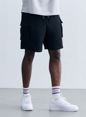 세미 와이드 카고 쇼츠 AM3042 BK