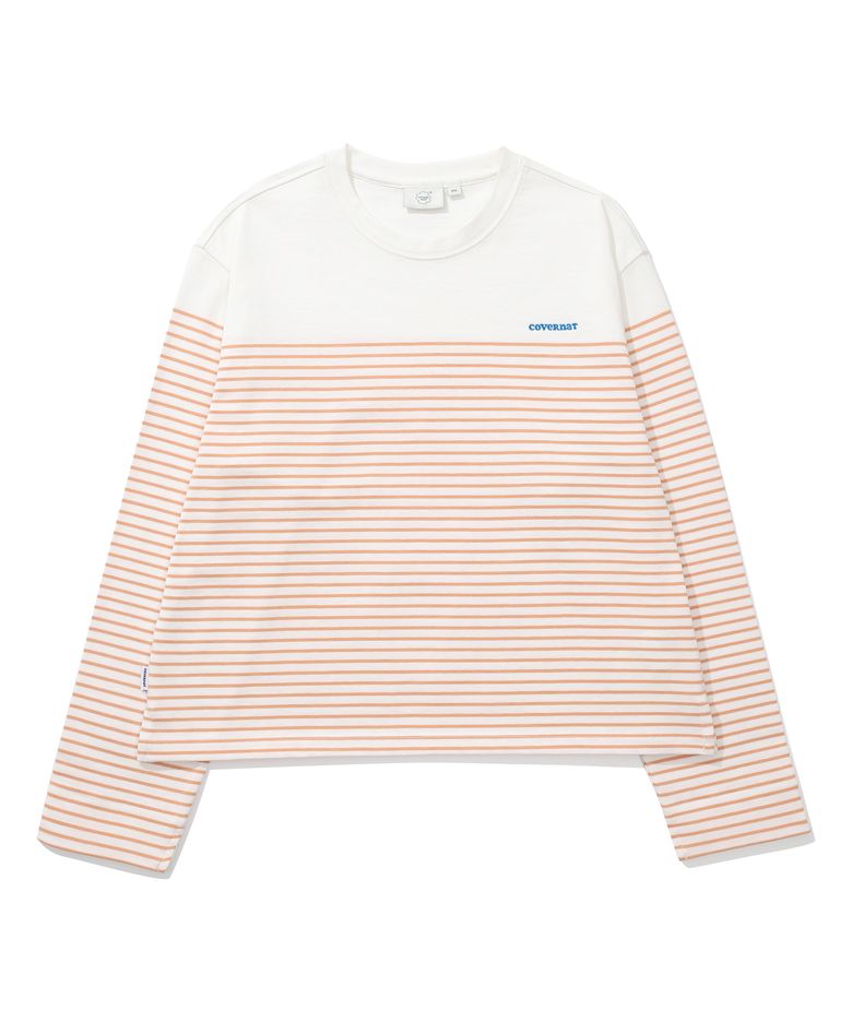 우먼 라운드넥 스트라이프 롱슬리브 Salmon