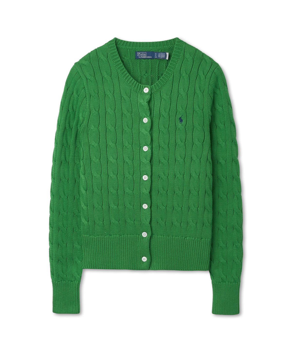 폴로 랄프 로렌(POLO RALPH LAUREN) W 케이블 니트 코튼 크루넥 카디건 - 그린
