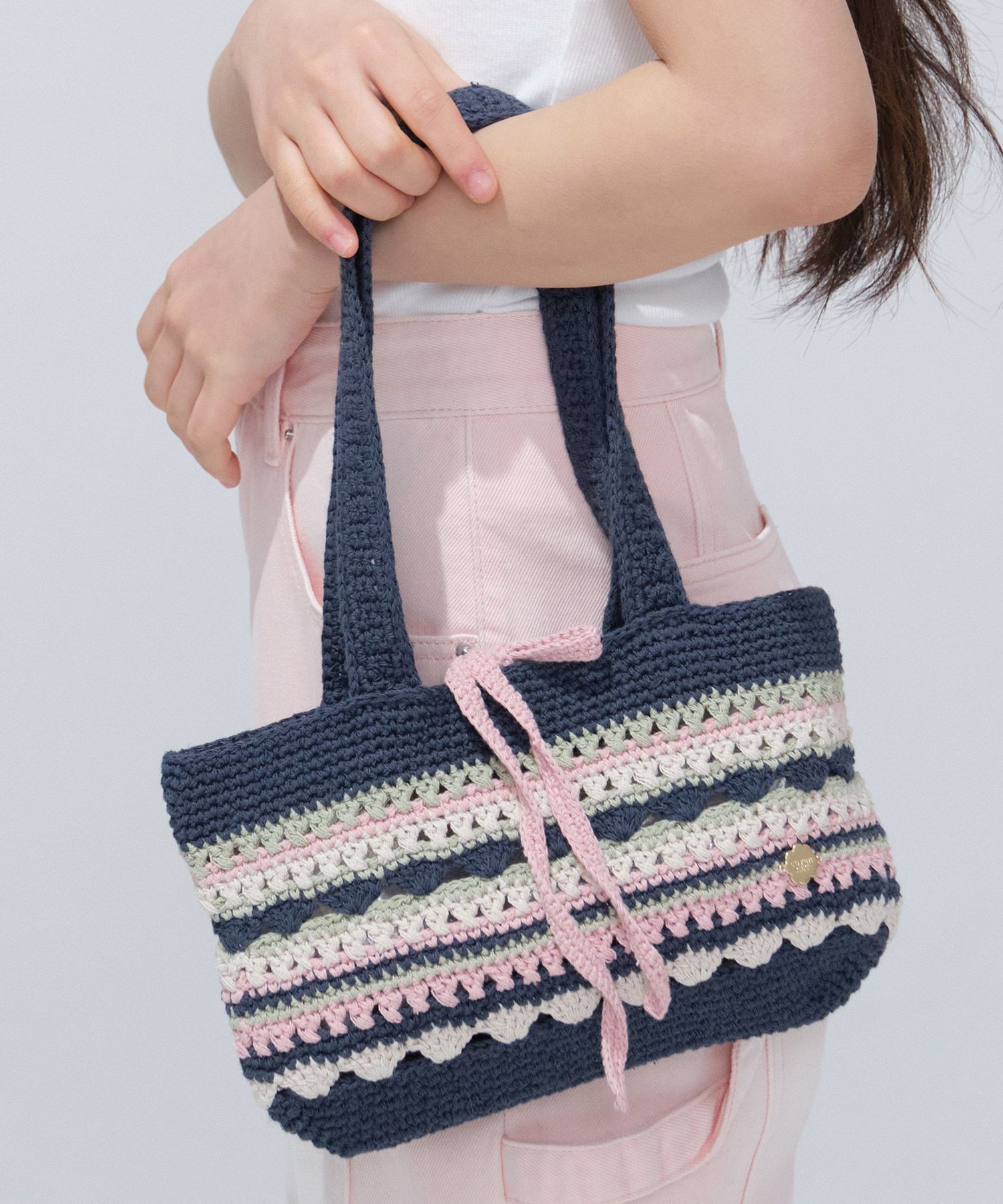 ★COVERNAT WOMAN★ Cloverheart knit tote bag navy CO2402TB86 MUSINSA | COVERNAT WOMAN Clover Heart Knit Tote Bag Navy