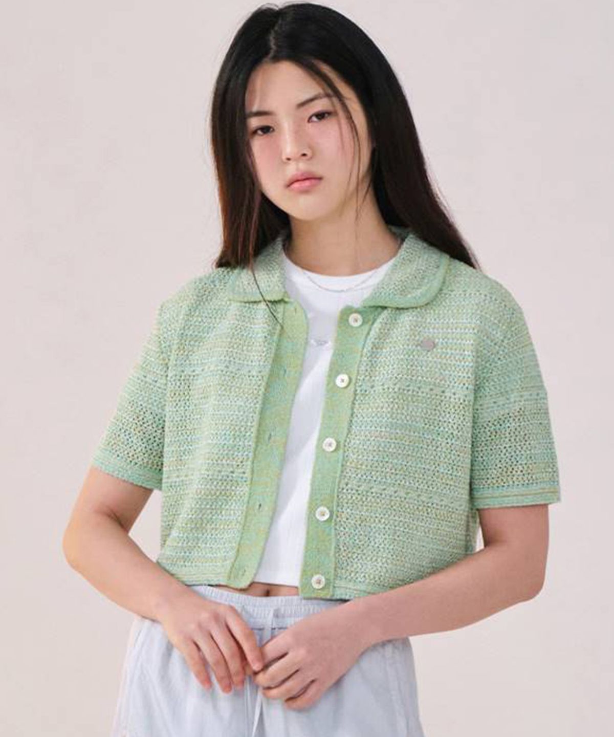 커버낫 우먼(COVERNAT WOMAN) 우먼 카라 하프 니트 가디건 Lime