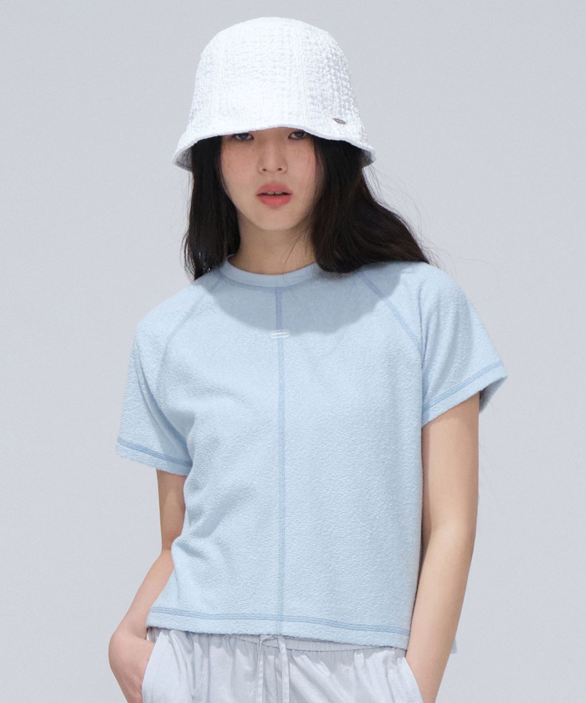 커버낫 우먼(COVERNAT WOMAN) 우먼 슬릿 테리 티셔츠 Light Blue