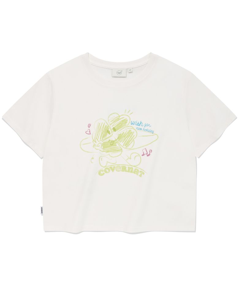 우먼 두들 클로버하트 티셔츠 White