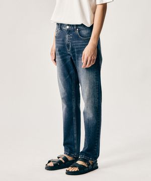 크롭 스트레이트 데님팬츠 (미디엄 블루)